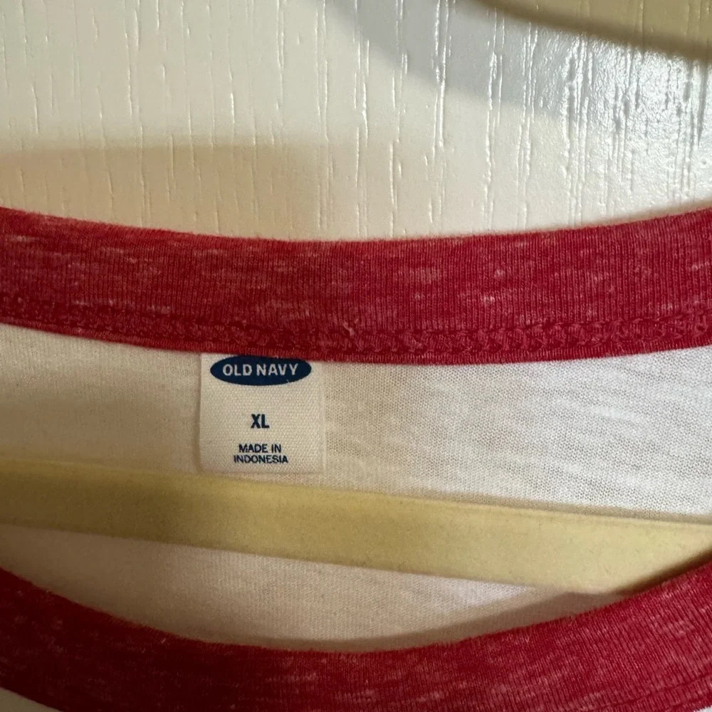 Old Navy XL White Red Ringer Tee "Be You & Stay Amazing" Graphic T-Shirt EUC - Picture 2 of 3